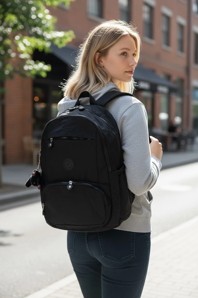 Unisex Krinkıl Su Geçirmez Kumaş Büyük Boy Çok Gözlü Okul Ve Seyahat Sırt Çantası 202