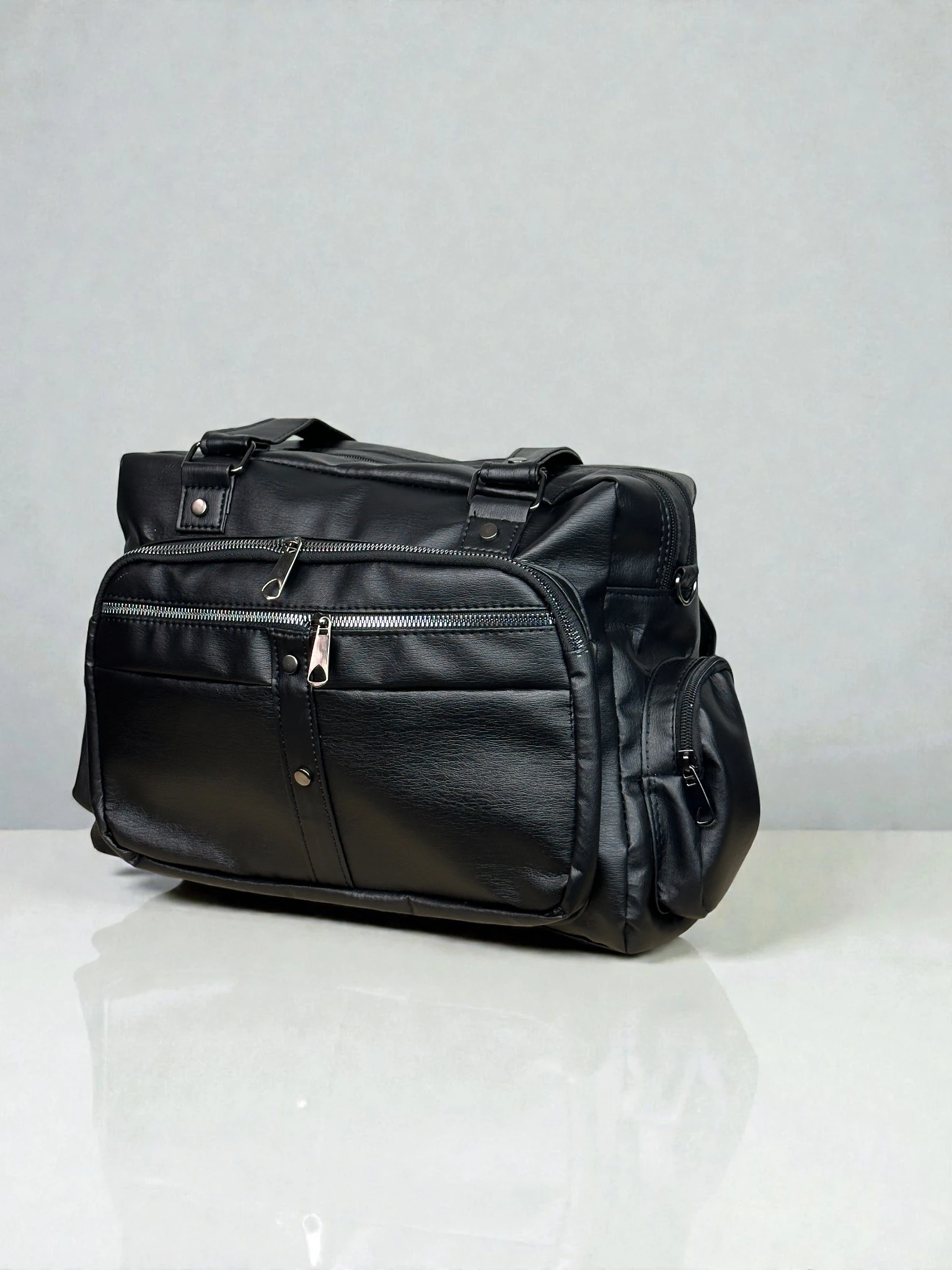 Kadın Suni Deri Siyah Çok Bölmeli Büyük Maxi Boy Omuz Çantası TRK01