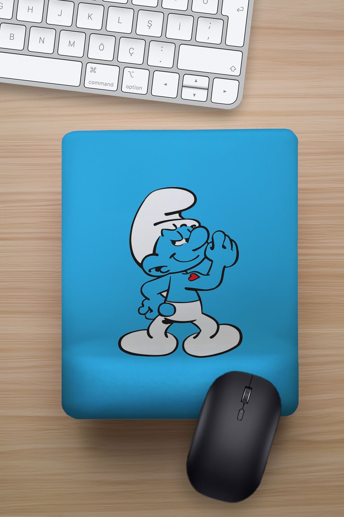 2'li Sevgililere Özel Şirinler Bilek Destekli Eğlenceli Tasarımlı Hediyelik Mousepad (2ADET)