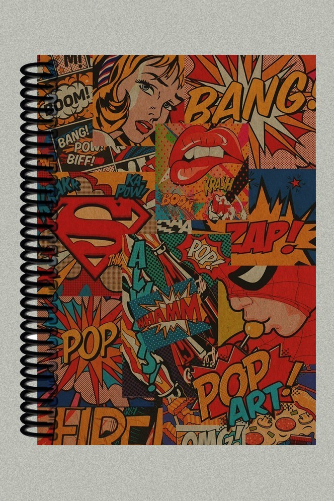 Pop Art Tasarımlı Spiralli A5 Çizgisiz Kraft Kapaklı Defter (200 Sayfa)