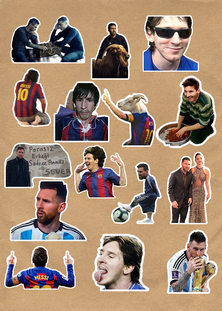 Lionel Messi GOAT Memes Komik 15'li Laptop, Tablet, Cep Telefonu, Ajanda, Matara Sticker Seti