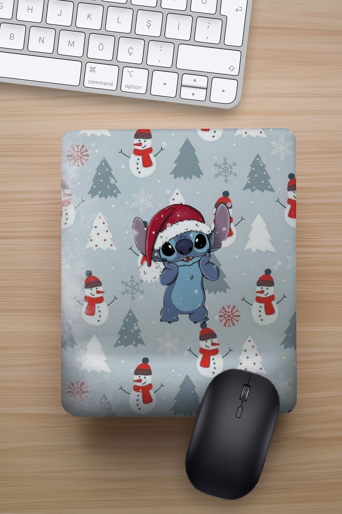 Yılbaşı Özel Stich Ağaç Bilek Destekli Eğlenceli Tasarımlı Hediyelik Mousepad