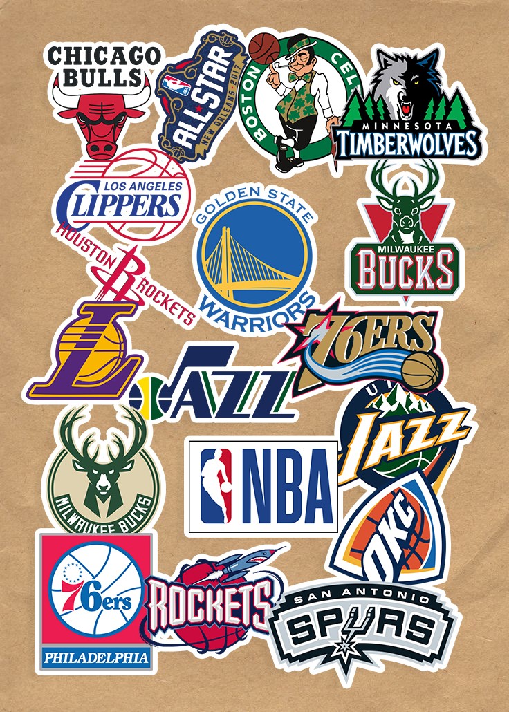 Basketbol NBA Takımlar 18'li Laptop, Tablet, Cep Telefonu, Ajanda, Matara Selefonlu Sticker Seti