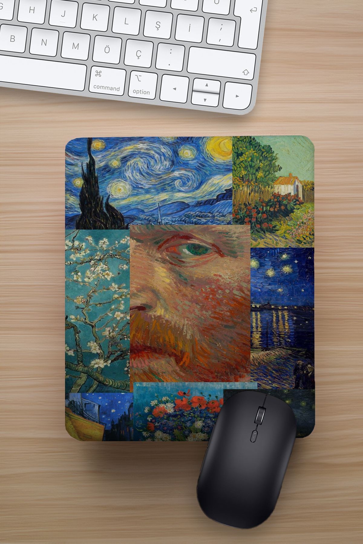 Van Gogh Kolaj Bilek Destekli Eğlenceli Tasarımlı Hediyelik Mousepad