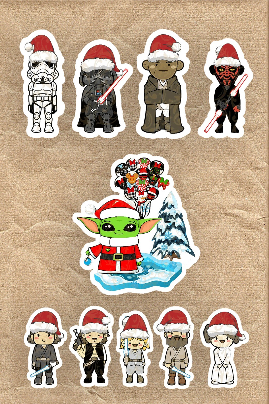 Yılbaşı Noel Star Wars 10'lu Laptop, Tablet, Cep Telefonu Sticker Seti