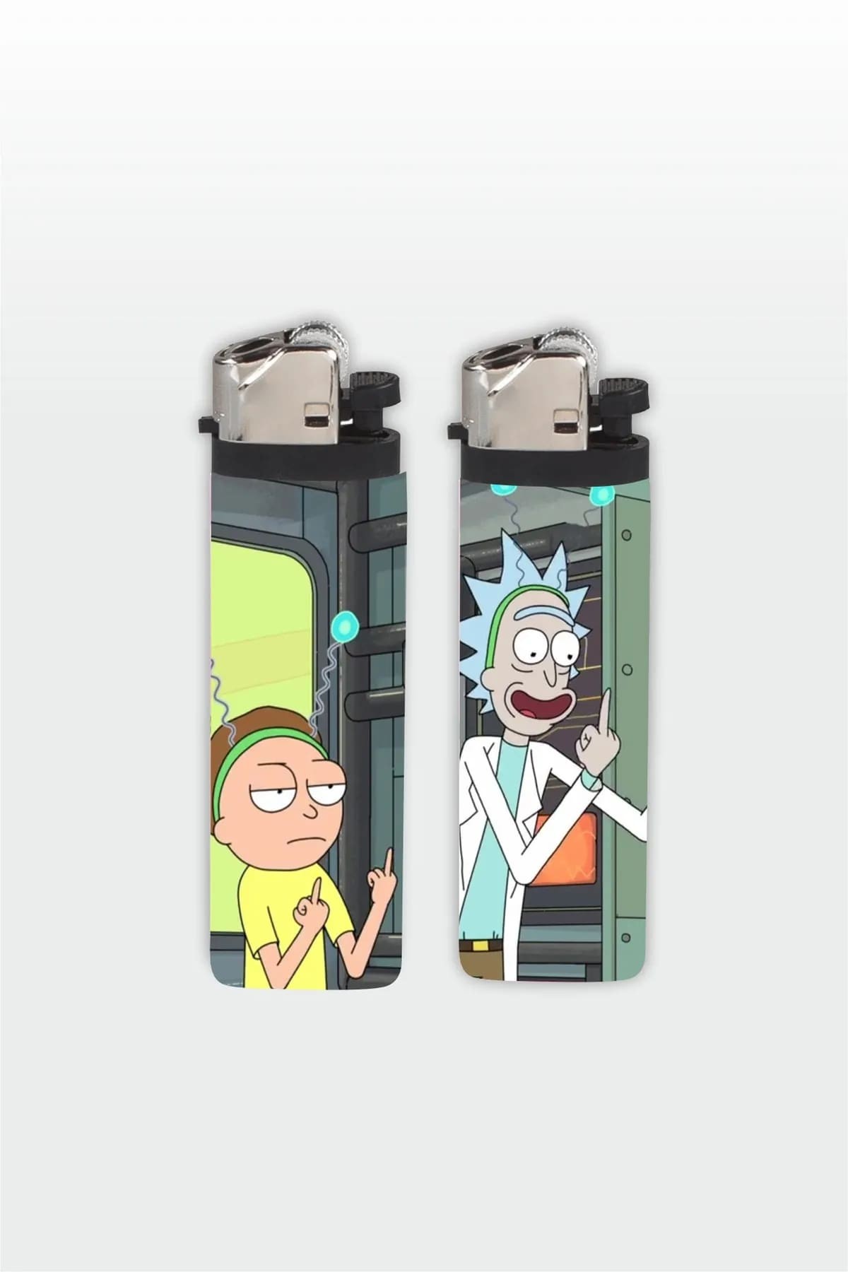 2'li Rick & Morty ''Orta Parmak'' Full Kaplamalı Gazlı Hediyelik Çakmak