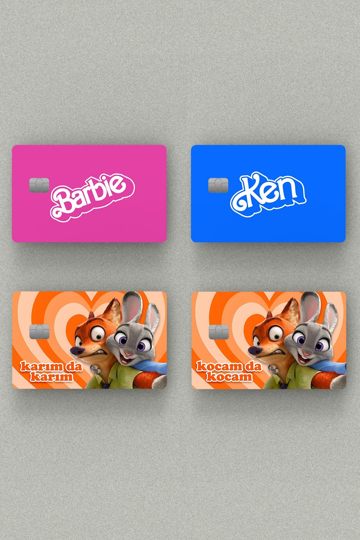 Sevgililer Günü Özel ''BRB-Zootro'' 4'lü Set Kredi Kartı, Akbil ve Kart Kaplama Stickerı (4 Adet)