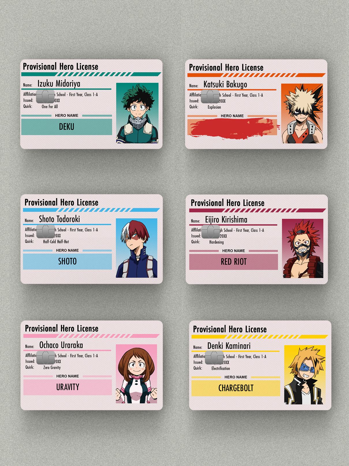 My Hero Academia License 6'lı Set Kredi Kartı & Akbil Sticker Kaplama (6 ADET)