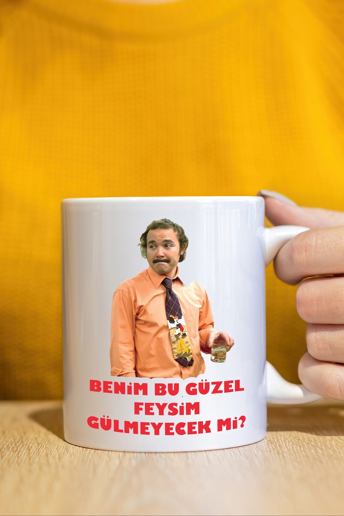 Beyaz Kupa Avrupa Yakası Burhan Benim Güzel Feysim Porselen Kupa Bardak