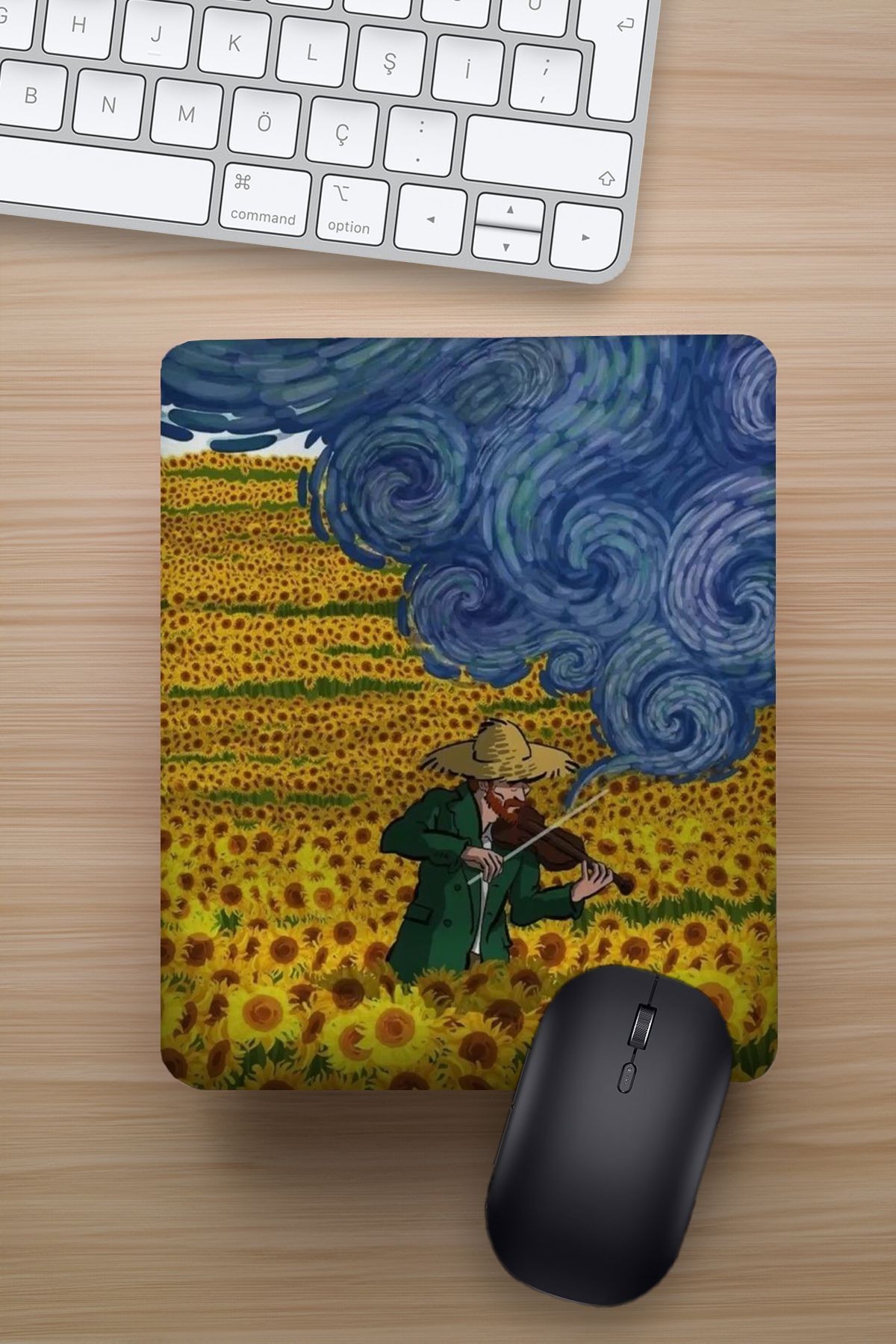 Van Gogh Keman Bilek Destekli Eğlenceli Tasarımlı Hediyelik Mousepad