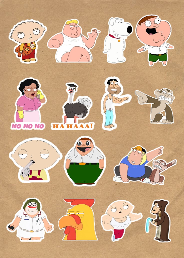 Family Guy 15'li Memes Laptop, Tablet, Cep Telefonu, Ajanda, Matara Sticker Seti