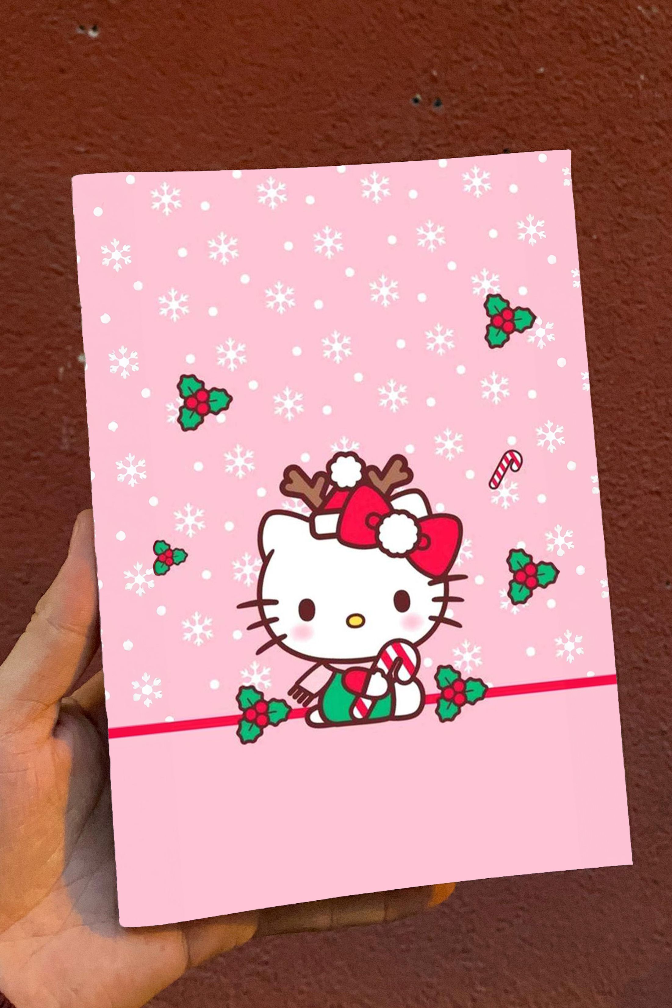 Yılbaşı Özel Karlı Hello Kitty A5 Çizgisiz Hediyelik Günlük, Not ve Okul Defteri (52 Sayfa)