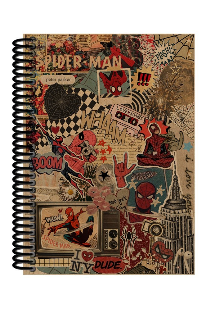 Spiderman Kolaj Desenli Spiralli A5 Çizgisiz Defter (200 Sayfa)