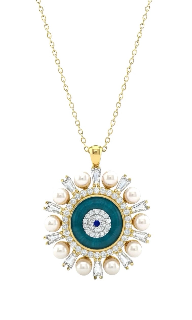 925 ayar gümüş | İncili cam göz kolye 