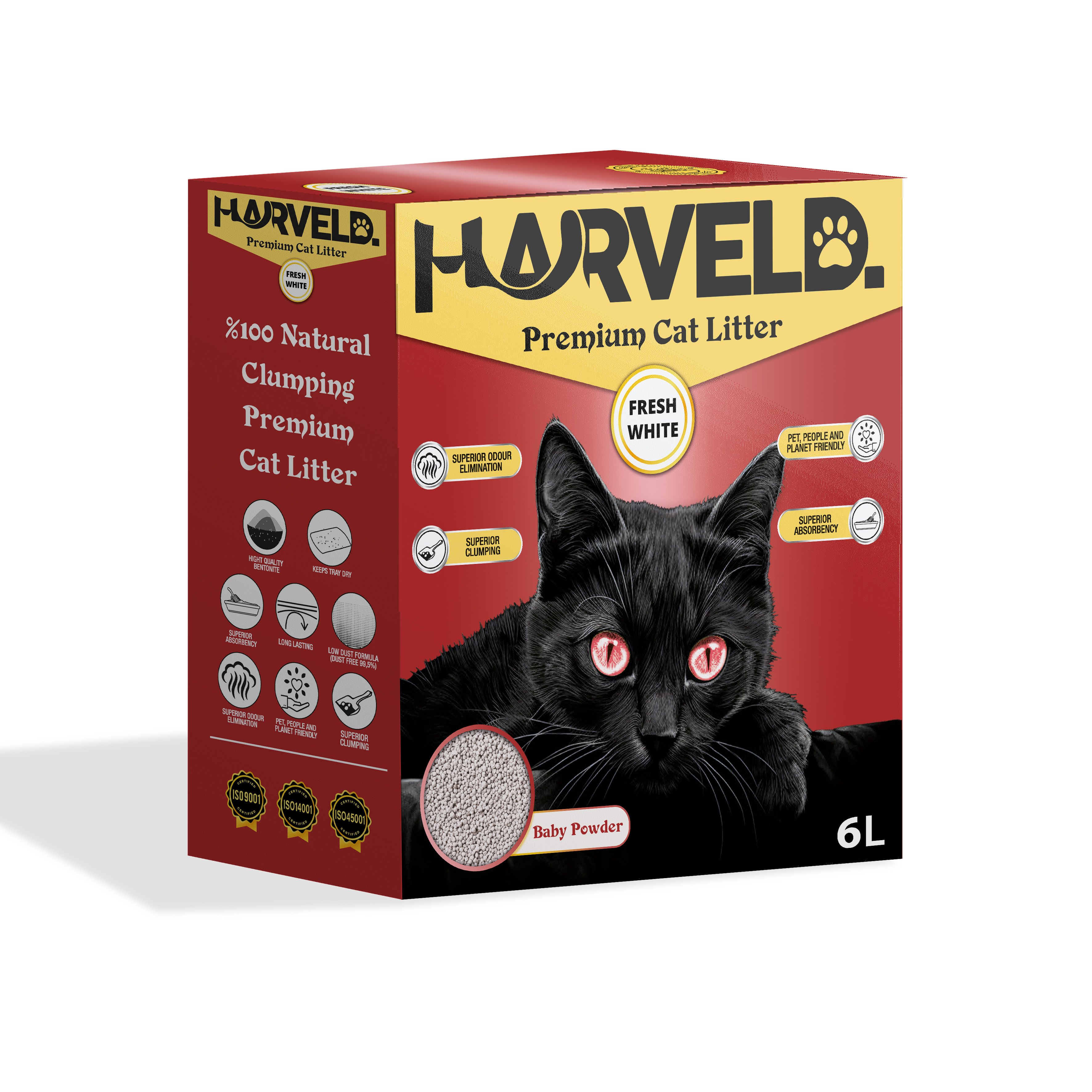 Harveld Fresh White Bebek Pudrası Kokulu Topaklanan ve Tozsuz Bentonit Kedi Kumu Kutulu - 6 Litre