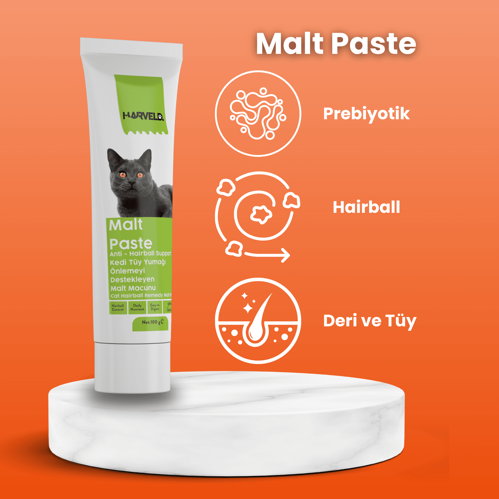 Harveld Kediniz Için Premium Sağlık Seti 4'lü Kedi Bakım Seti Malt Paste - Fish Oil - Immune C - Move G