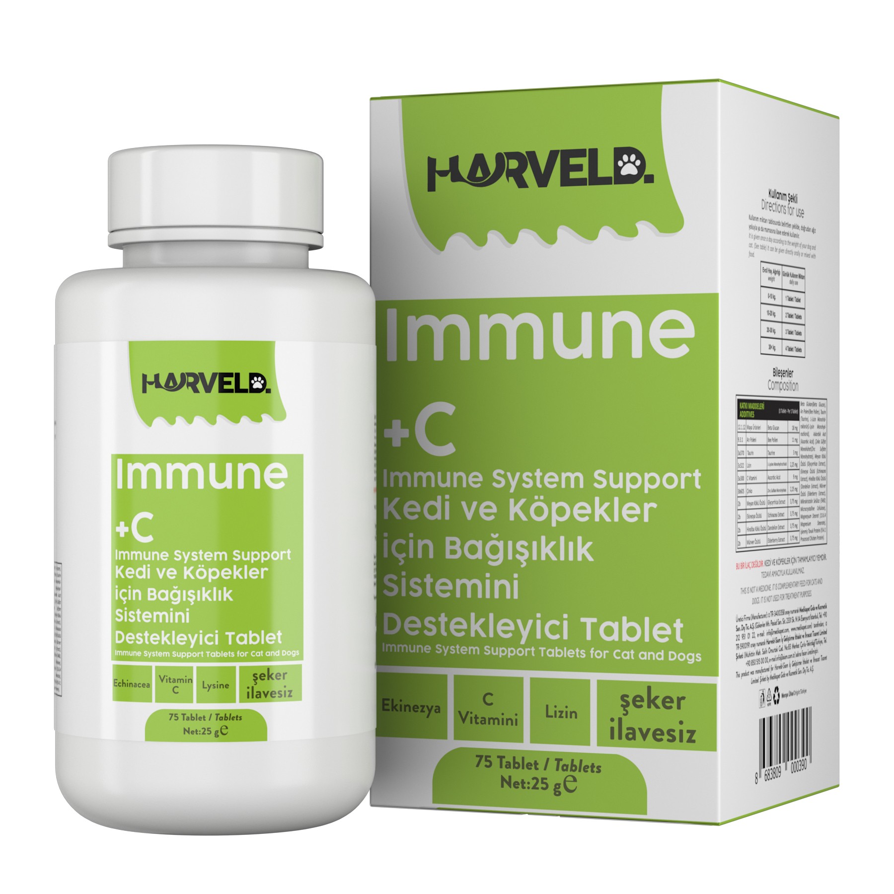 Harveld Immune C Köpek Bağışıklık Sistemi Destekleyici Vitamin Mineral Kaynağı Şeker İlavesiz Tablet