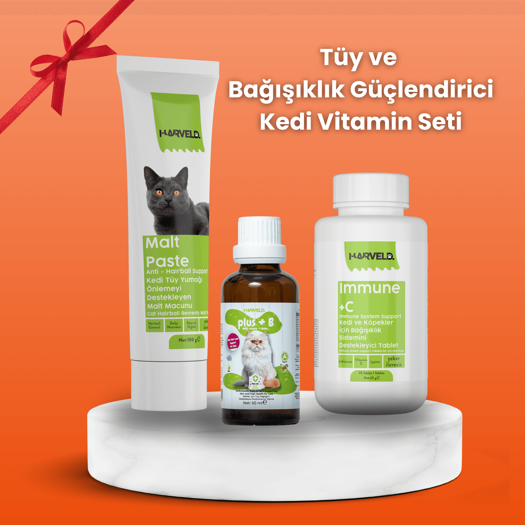  Kedi Tüy ve Bakım 3'lü Kedi Bakım Set Malt Past - Plus B - Immune C 