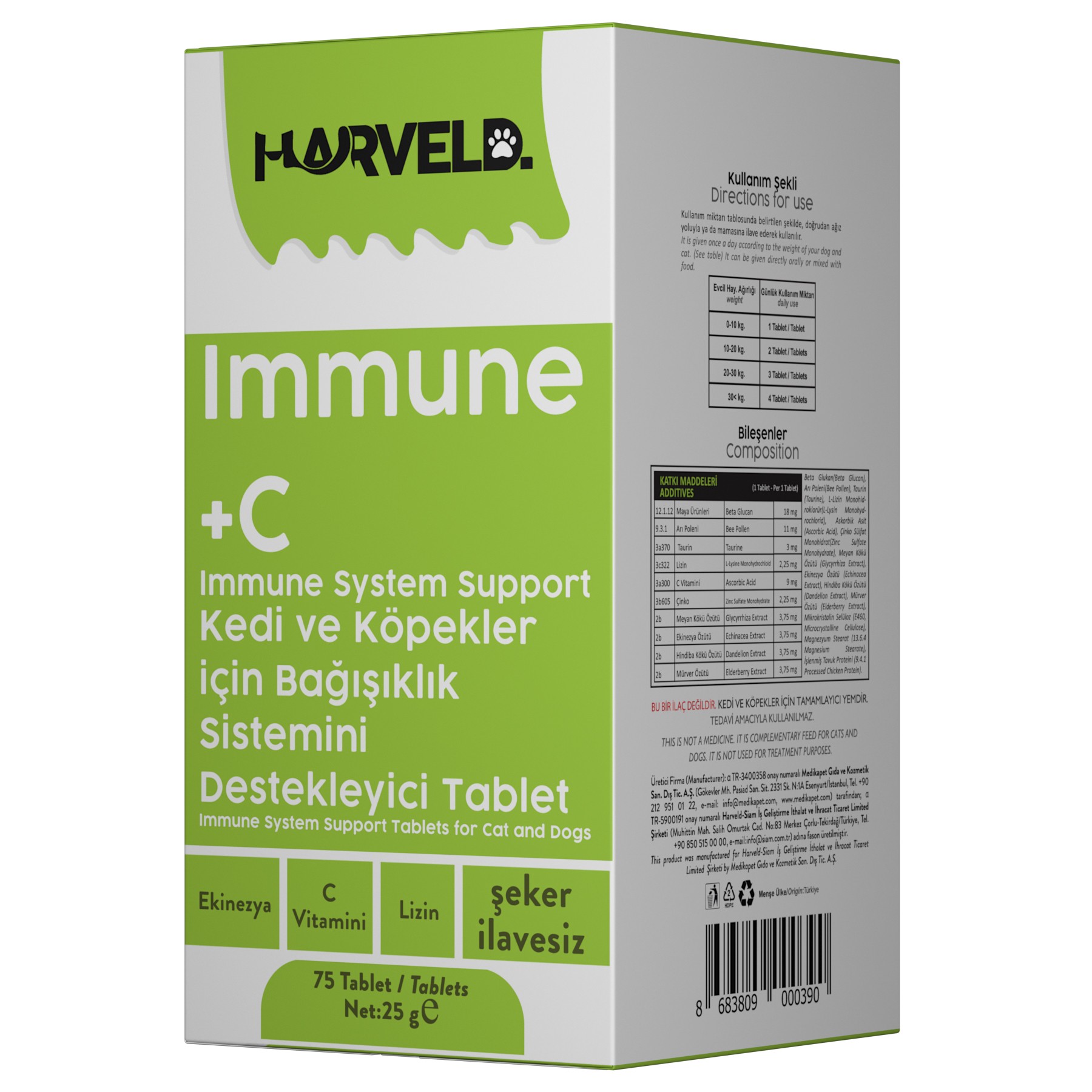 Harveld Immune C Köpek Bağışıklık Sistemi Destekleyici Vitamin Mineral Kaynağı Şeker İlavesiz Tablet