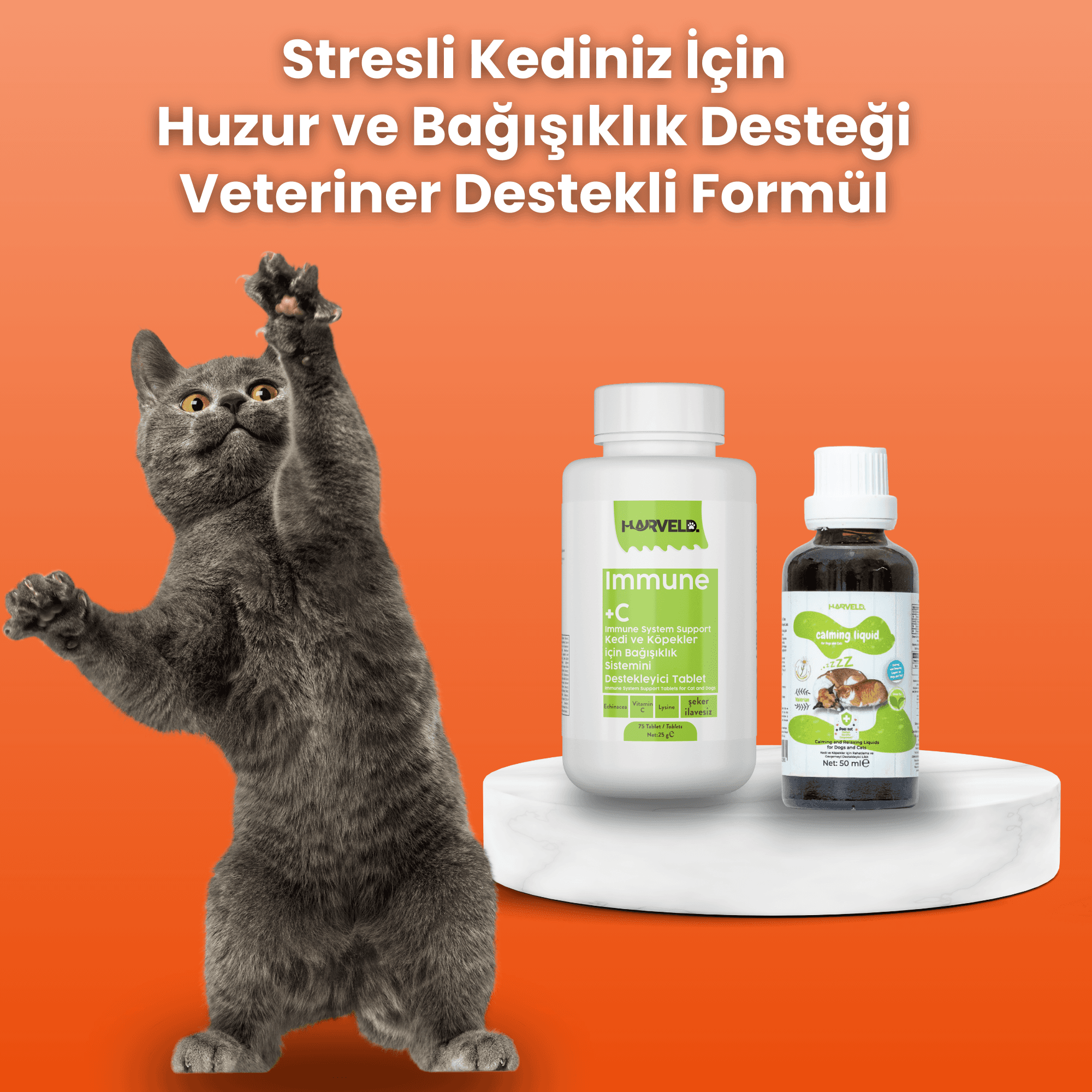 Harveld Kediniz Için Sakinleştirici Genel Destekleyici Kedi Bakım Seti Calming Down - Immune C