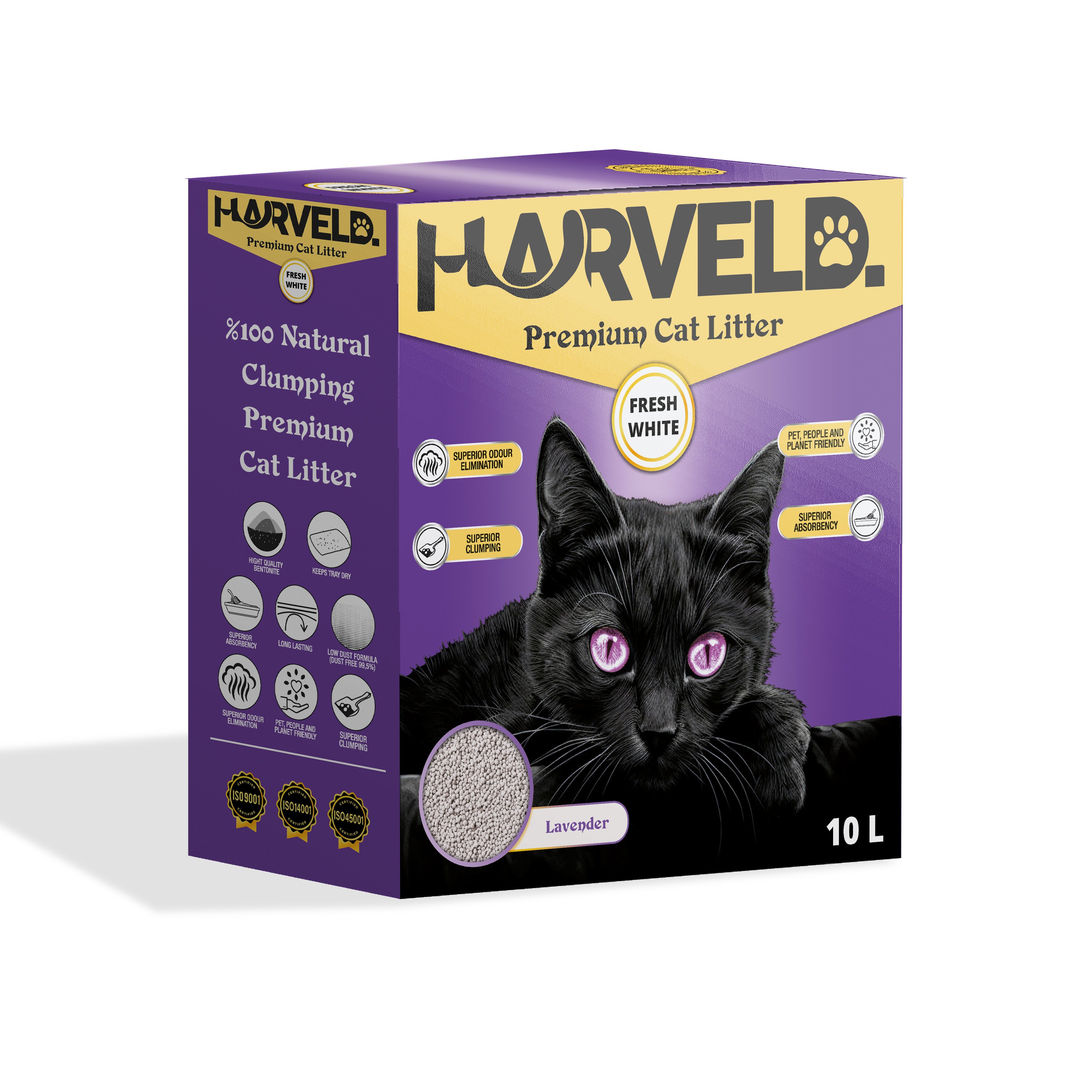 Harveld Fresh White Lavanta Kokulu Topaklanan ve Tozsuz Bentonit Kedi Kumu Kutulu - 10 Litre