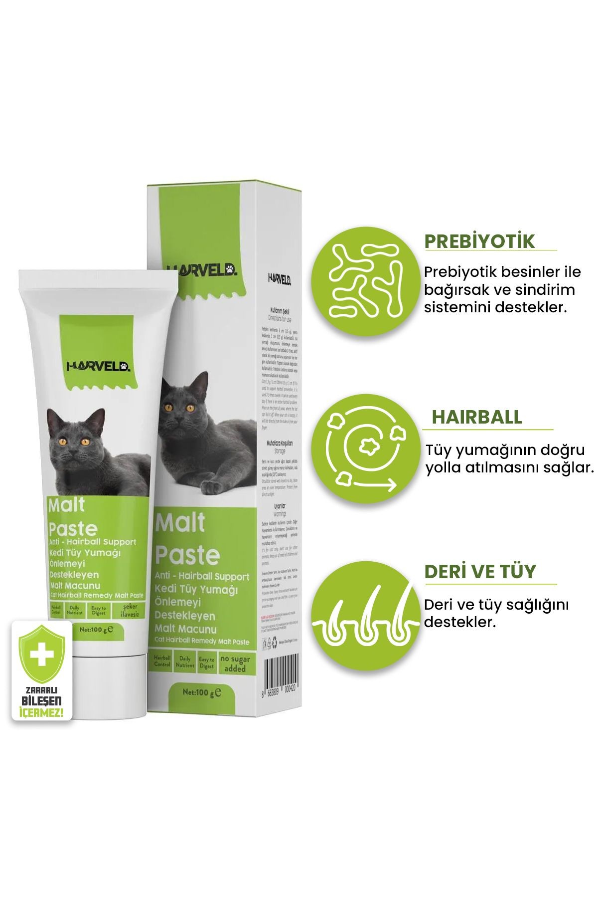Malt Paste Hairball Kedi Tüy Yumak Sorun Önleyici Prebiotik Sindirim Sistemi Düzenleyici Macun 100gr