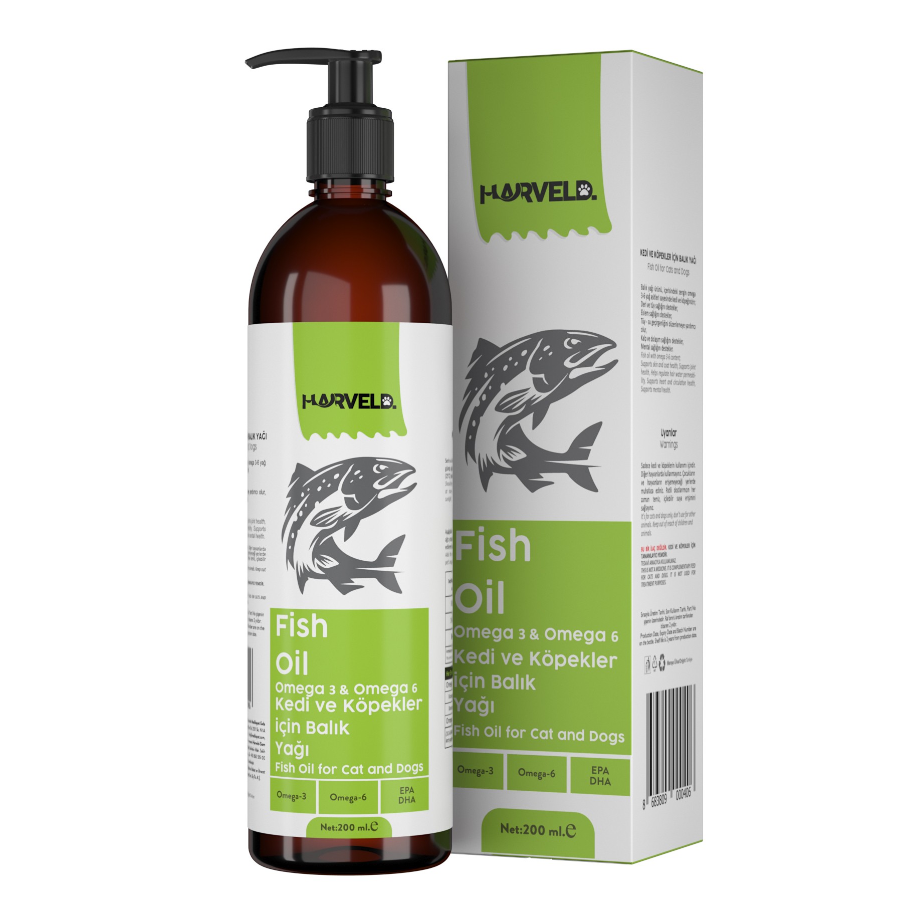 Harveld Fish Oil Köpek Omega 3 Omega 6 Kaynağı Eklem Sağlığı Bağışıklık Destekleyici Balık Yağı 200ml