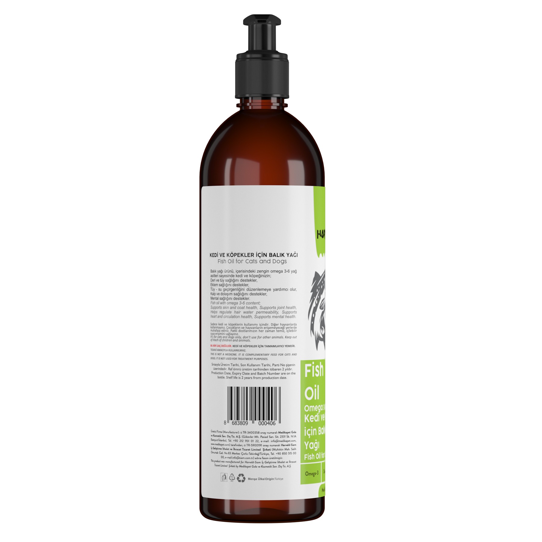 Harveld Fish Oil Köpek Omega 3 Omega 6 Kaynağı Eklem Sağlığı Bağışıklık Destekleyici Balık Yağı 200ml
