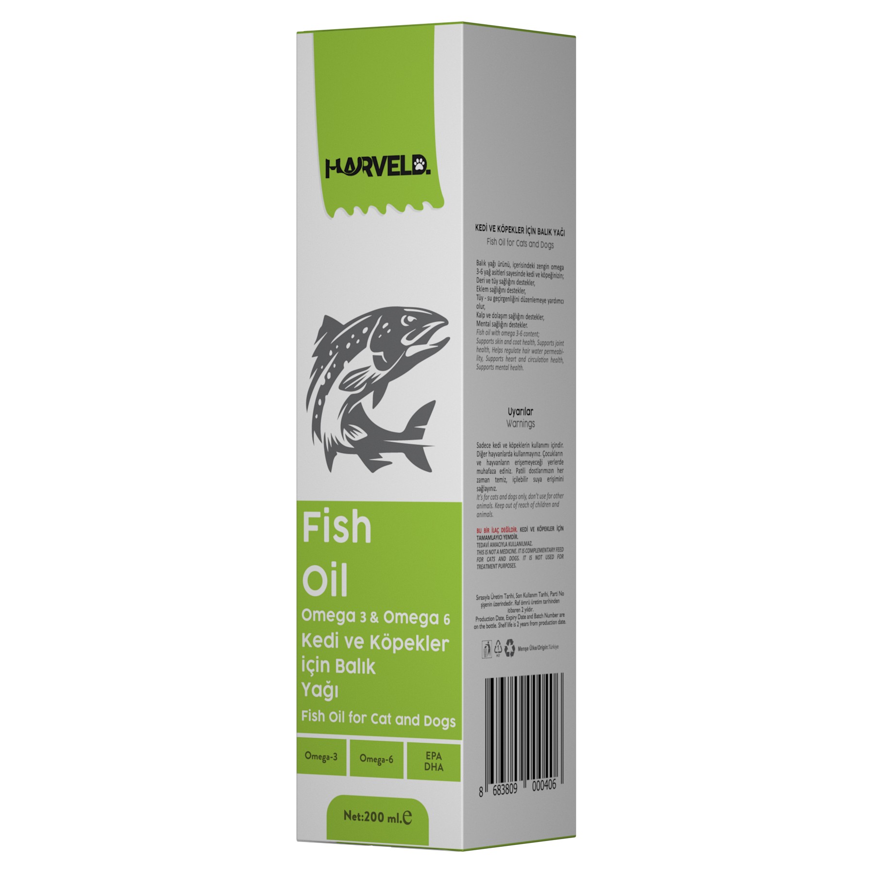 Harveld Fish Oil Köpek Omega 3 Omega 6 Kaynağı Eklem Sağlığı Bağışıklık Destekleyici Balık Yağı 200ml
