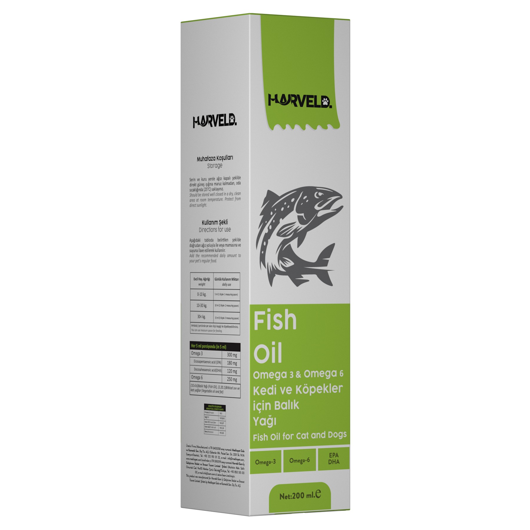Harveld Fish Oil Köpek Omega 3 Omega 6 Kaynağı Eklem Sağlığı Bağışıklık Destekleyici Balık Yağı 200ml
