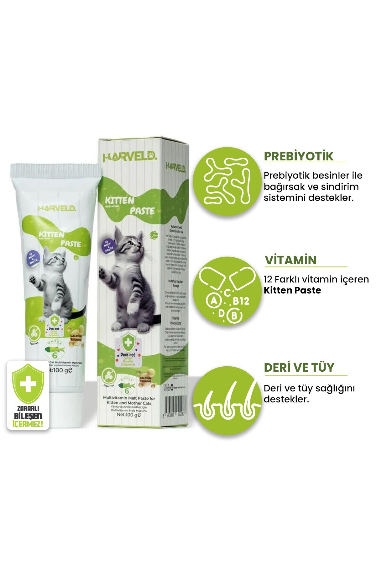 Kitten Paste Anne Yavru Kedi Bağışıklık Sindirim Iskelet Kas Sistemi Destekleyici 12 Vitamin Macun