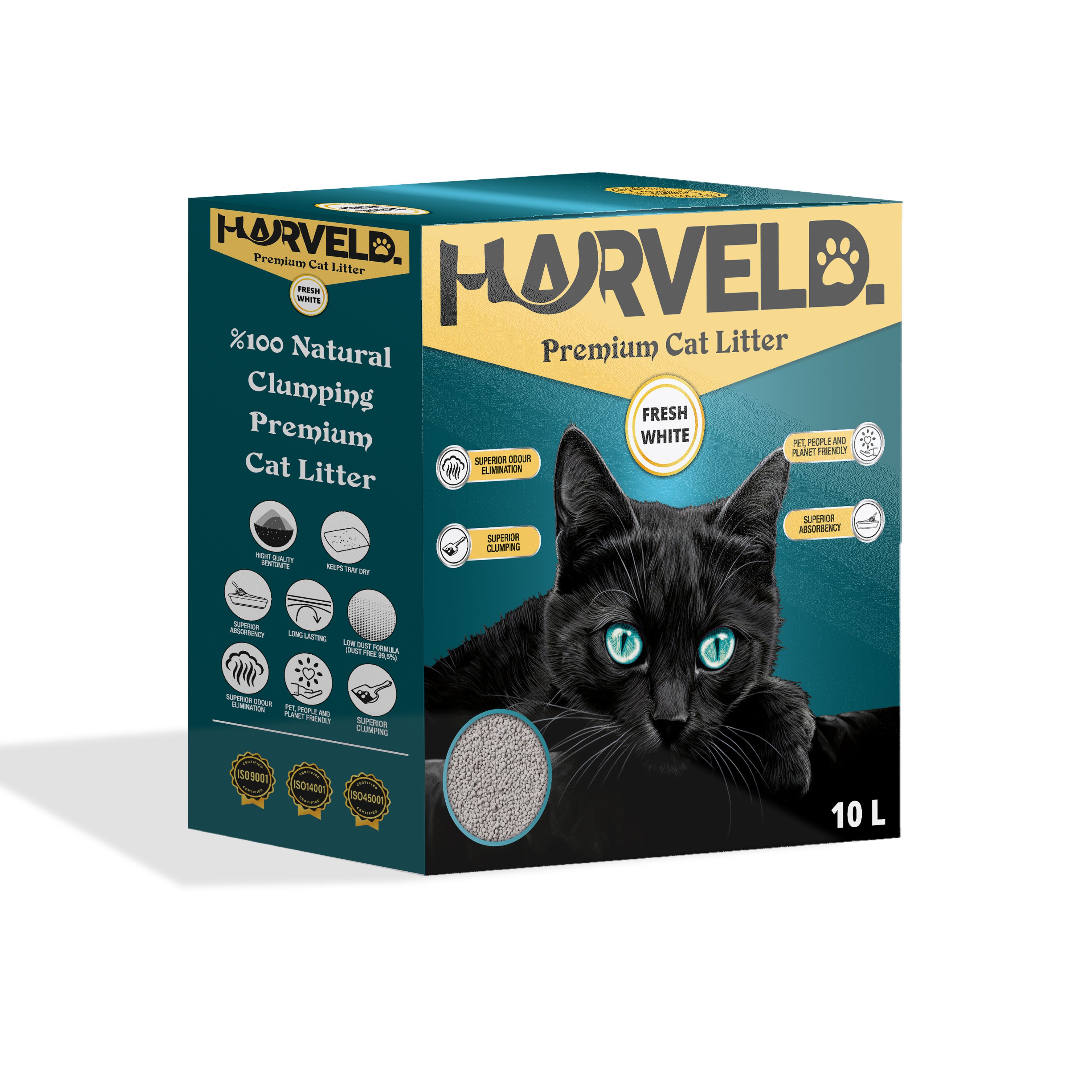 Harveld Fresh White Topaklanan, Kokusuz ve Tozsuz Bentonit Kedi Kumu Kutulu - 10 Litre