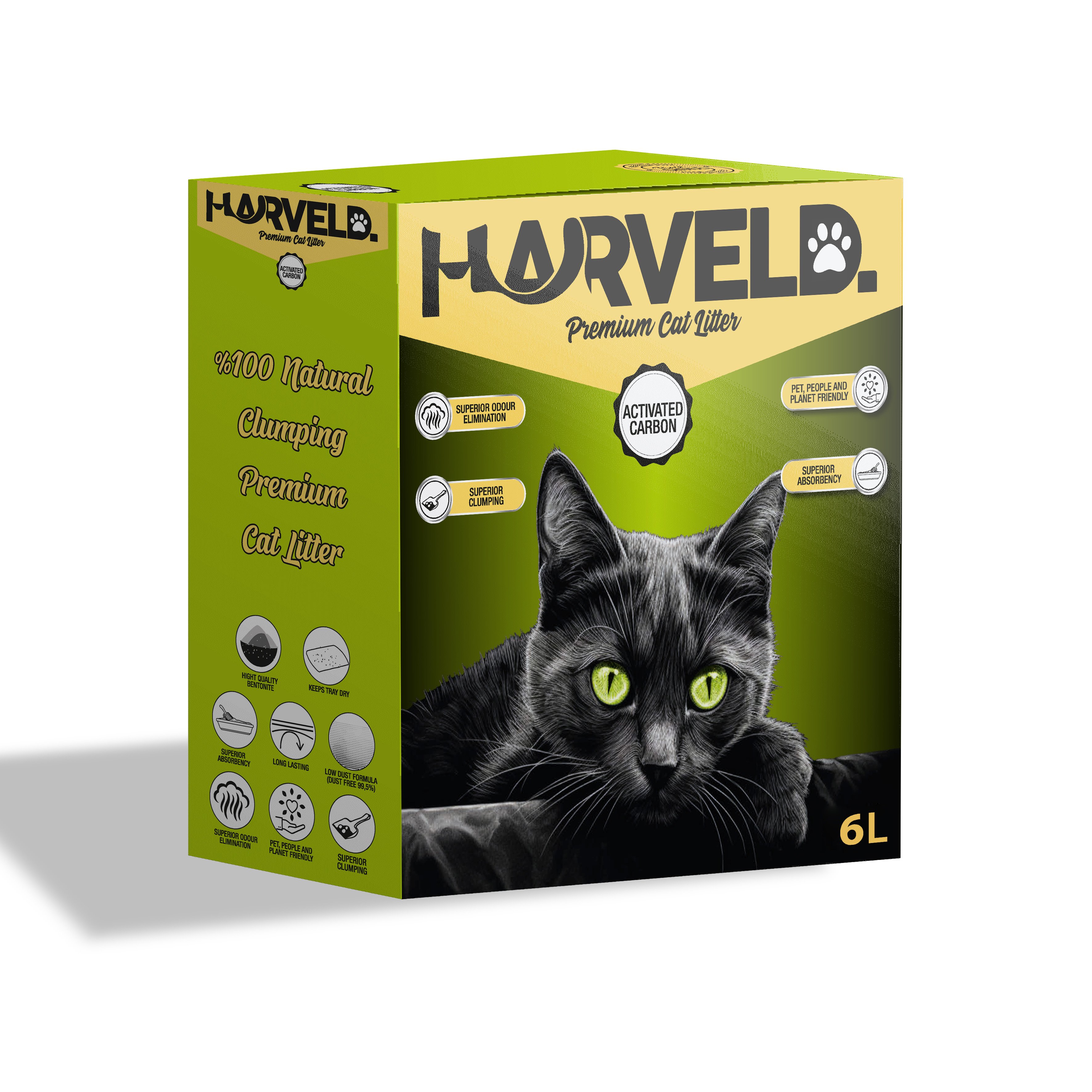 Harveld Aktif Karbonlu Topaklanan, Kokusuz ve Tozsuz Bentonit Kedi Kumu Kutulu - 6 Litre