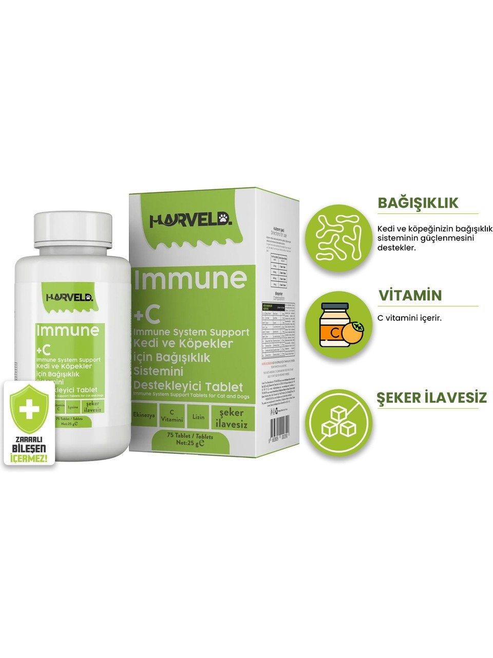 Harveld Immune C Köpek Bağışıklık Sistemi Destekleyici Vitamin Mineral Kaynağı Şeker İlavesiz Tablet