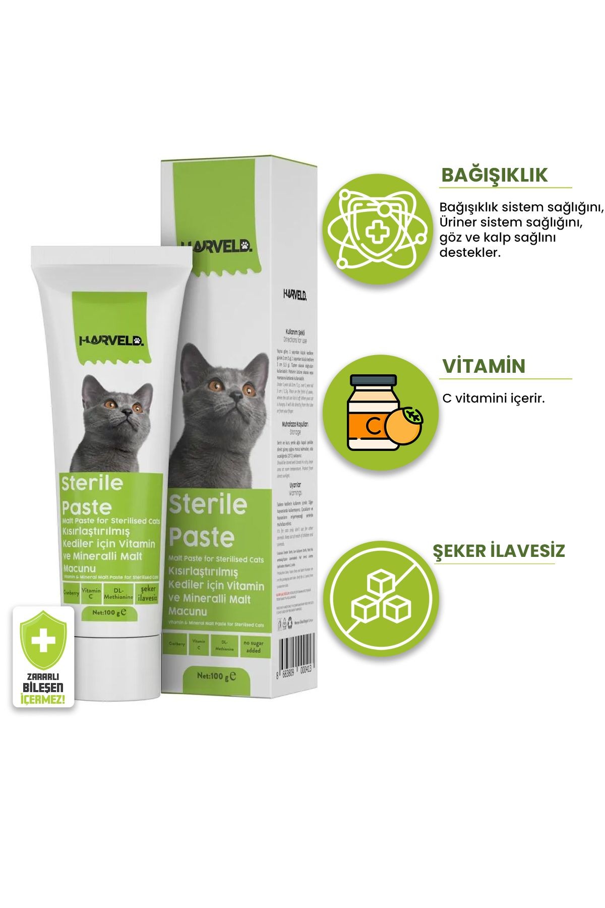 Sterile Paste Kısırlaştırılmış Kedi Bağışıklık Sağlığı Vitamin Mineral Şeker Ilavesiz Macun 100 gr