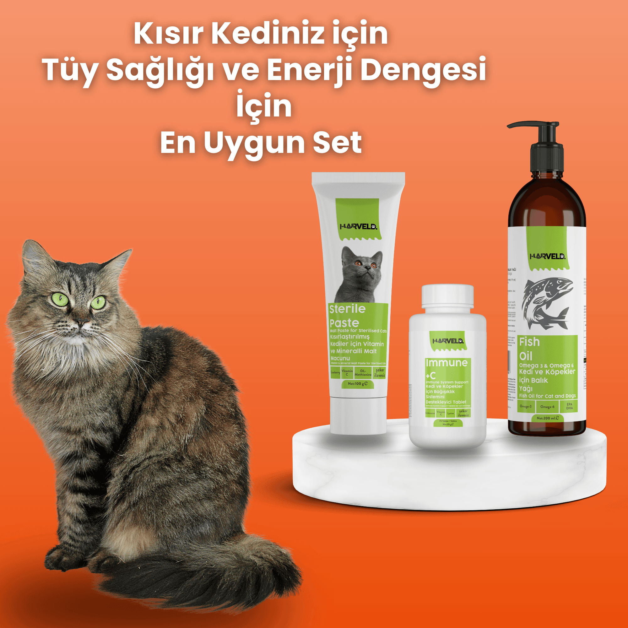 Harveld Kısır Kediniz Için 3'lü Kedi Bakım Seti Sterile Paste - Fish Oil - Immune C