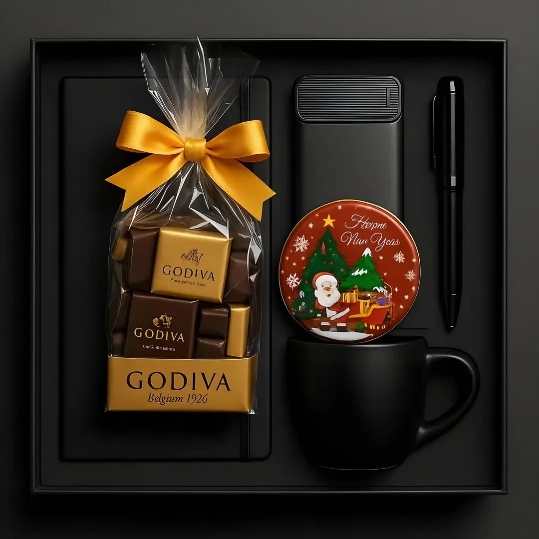 Ajanda Kalem Powerbank Kupa Godiva Napoliten Çikolata Mum Premium Kurumsal Hediye Kutusu