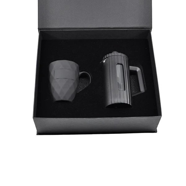 Baskılı 2 Ürünlü Vip Kutulu Kurumsal Hediye Seti (350 ML French Press - Diamond Porselen Bardak)