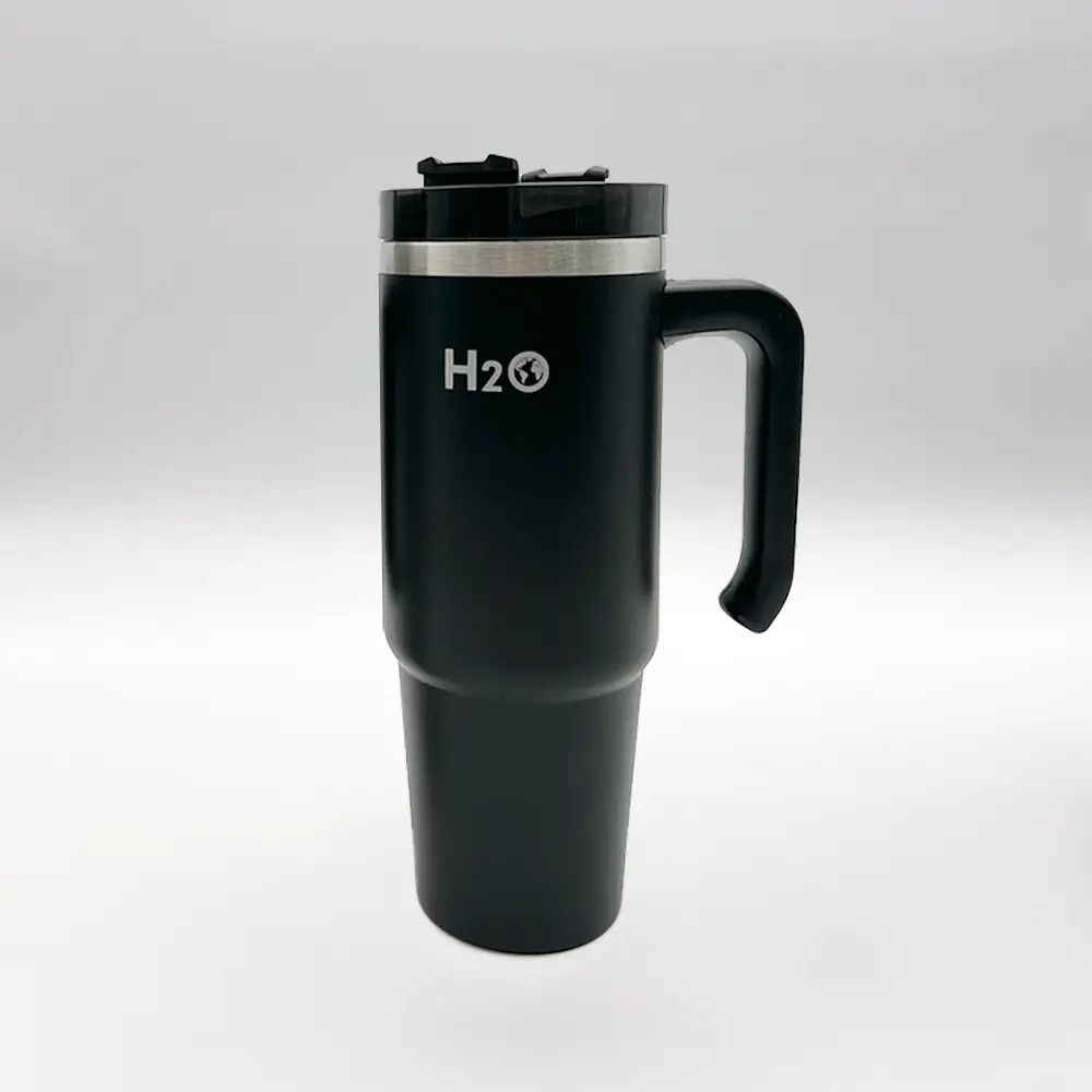 Baskılı 900 ml Pipetli ve Kulplu Paslanmaz Çelik Termos