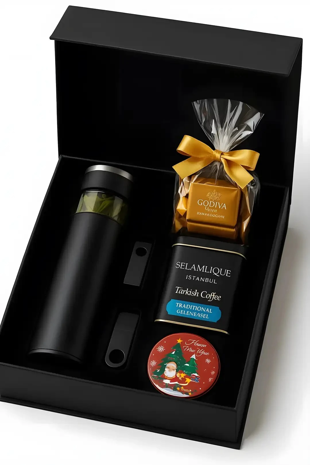 Isı Göstergeli Termos Selamlique Türk Kahvesi Godiva Çikolata Kurumsal Hediye Kutusu 