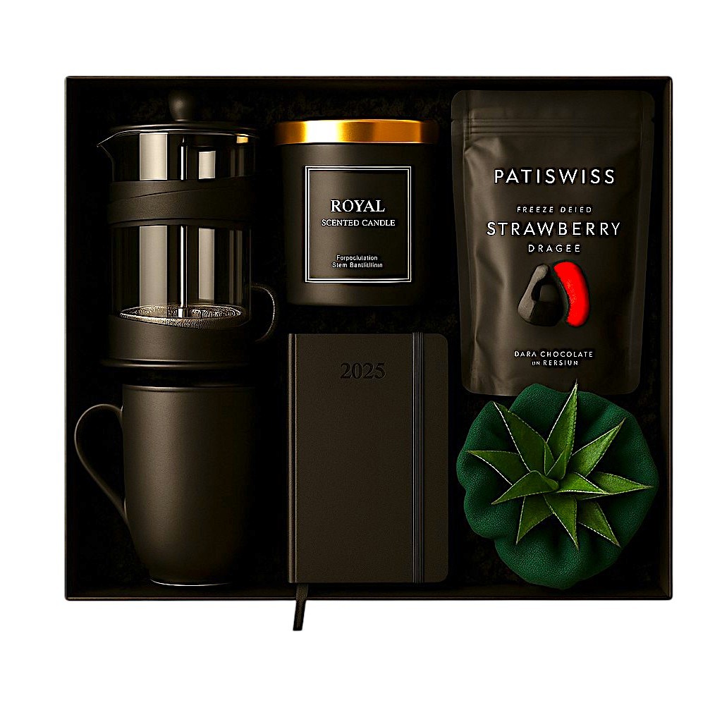 French Press Ajanda Kupa Cam Bardak Mum Çikolata Sukulent Kurumsal Hediye Kutusu
