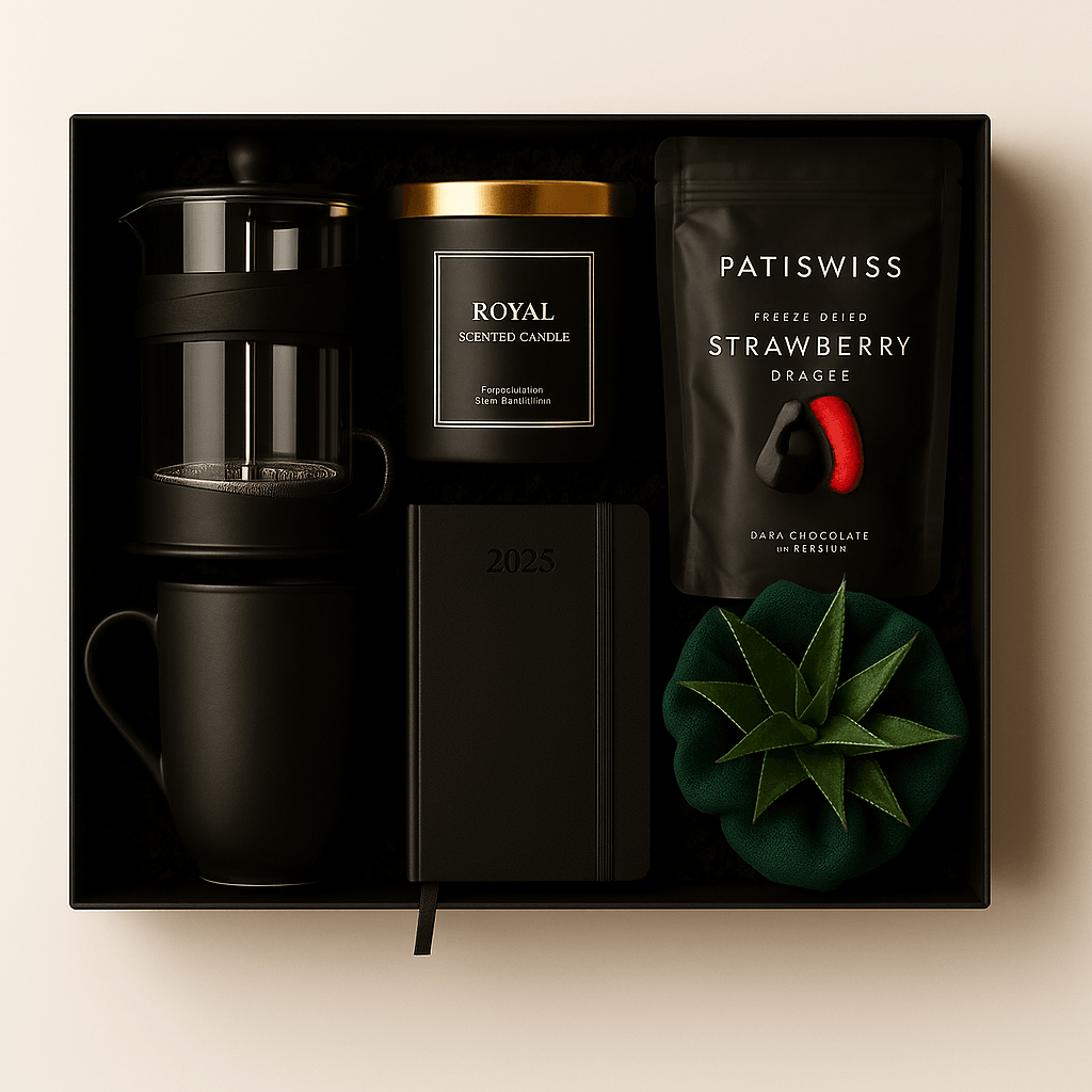 French Press Ajanda Kupa Cam Bardak Mum Çikolata Sukulent Kurumsal Hediye Kutusu