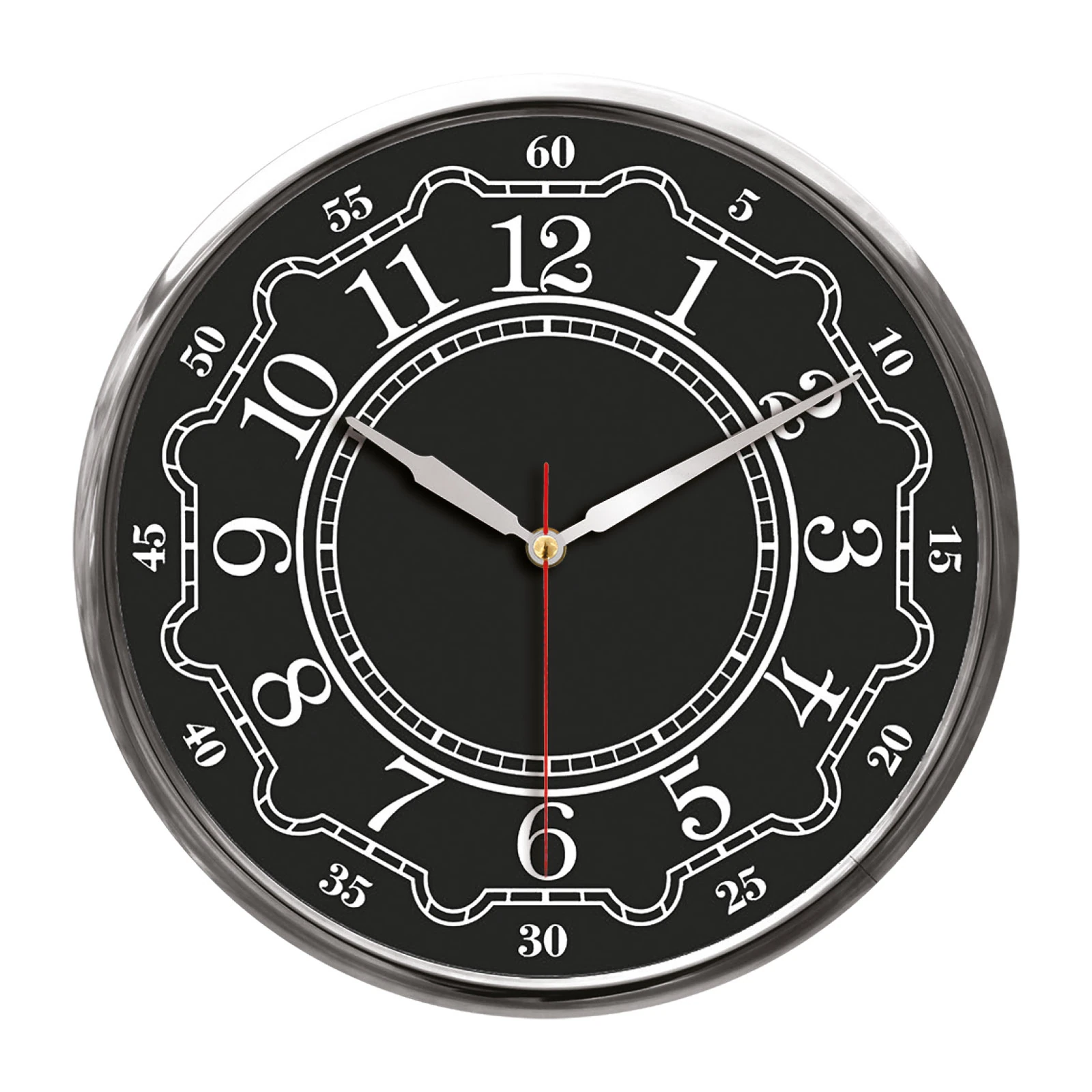 THOR707 SİYAH-GÜMÜŞ METAL ÇERÇEVE DUVAR SAATİ (320MM)