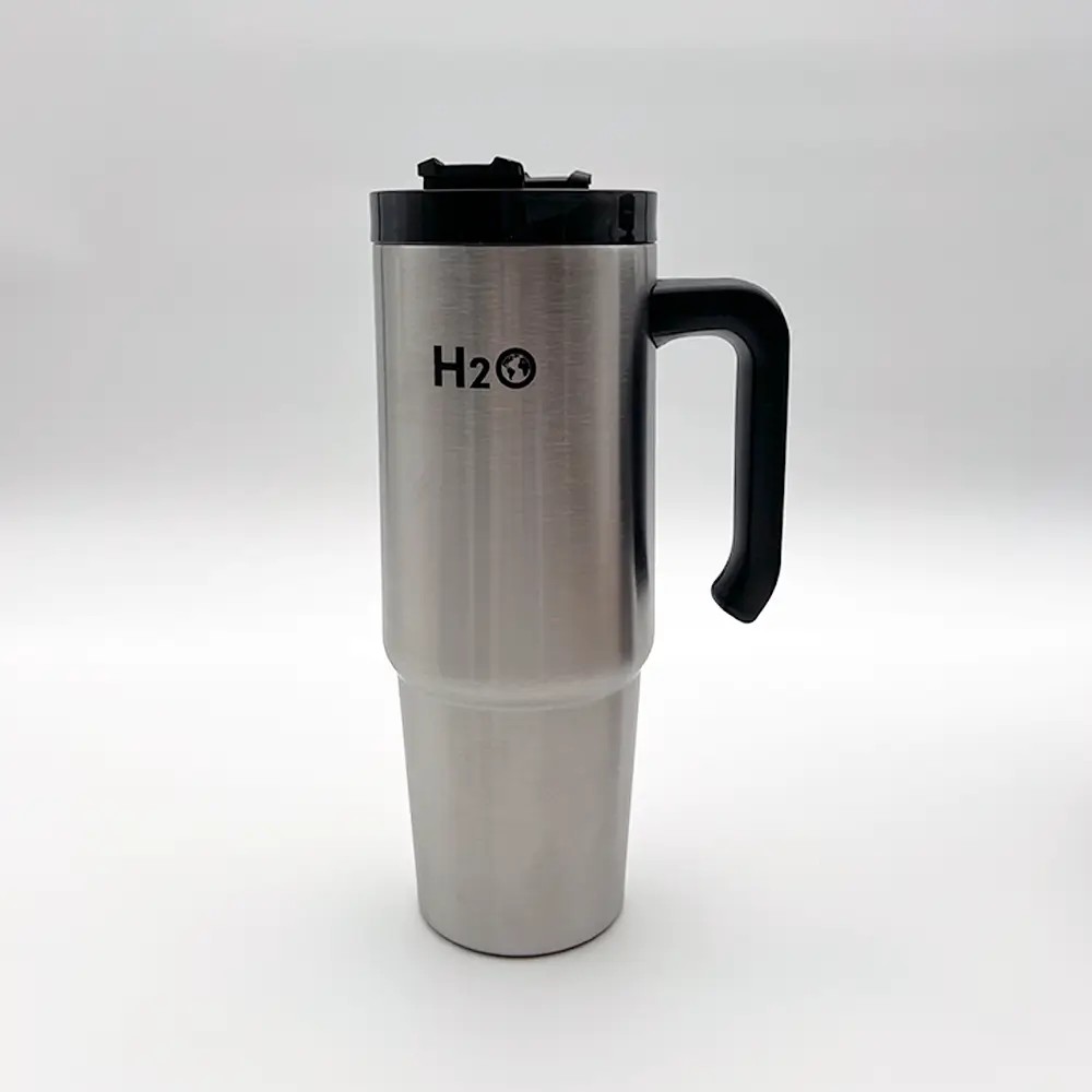 Baskılı 900 ml Pipetli ve Kulplu Paslanmaz Çelik Termos