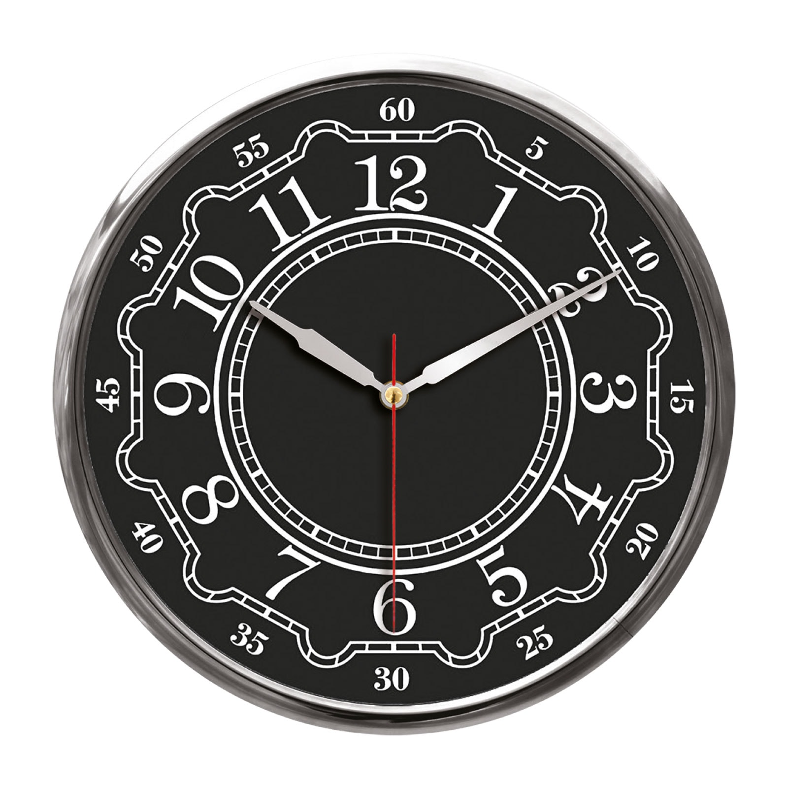 THOR707 SİYAH-GÜMÜŞ METAL ÇERÇEVE DUVAR SAATİ (320MM)