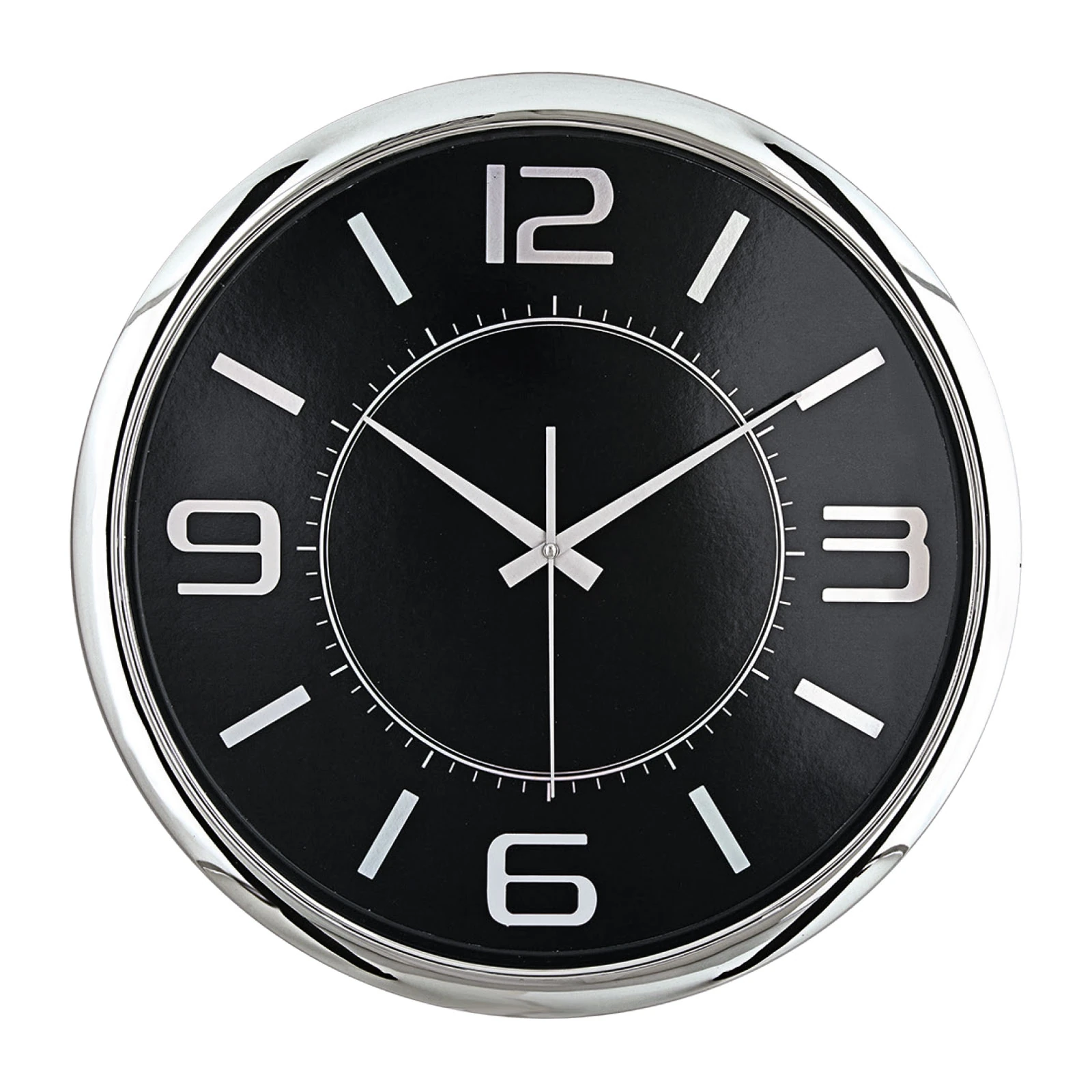 HELLEN404 SİYAH-GÜMÜŞ METALİZE ÇERÇEVE DUVAR SAATİ (420MM)