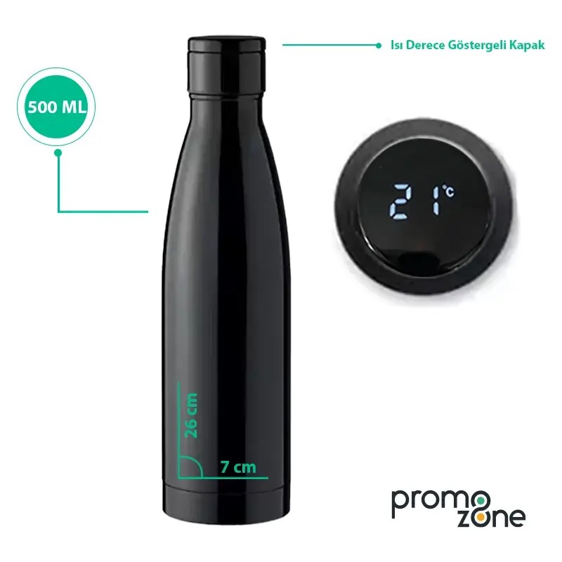 Baskılı 500 ml Dijital Isı Dereceli Termos