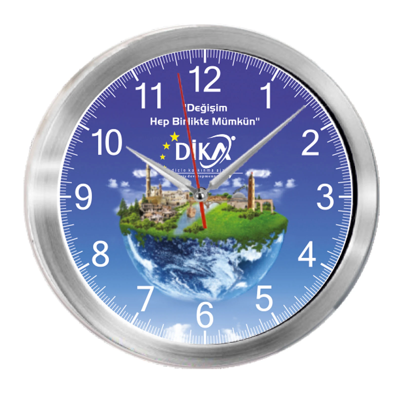 TRİTON091 GÜMÜŞ METAL KASA DUVAR SAATİ (350 MM)