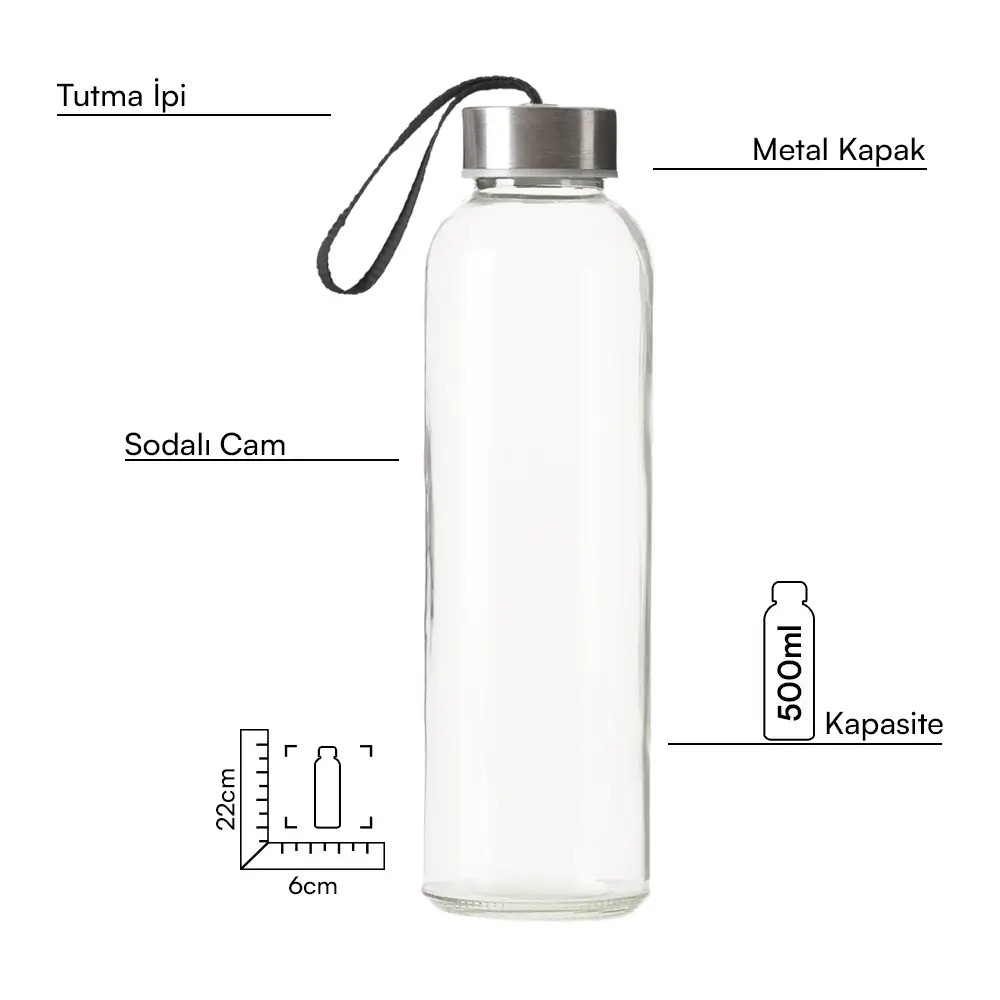 500 ml Cam Matara Şu Şişesi Kılıfsız