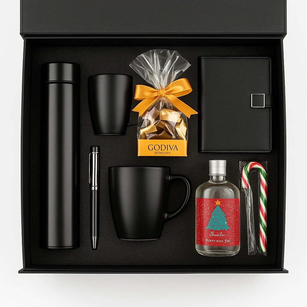 Isı Dereceli Termos Kupa Pomellos Kolonya Çikolata Ajanda Kalem Kurumsal Hediye Kutusu 